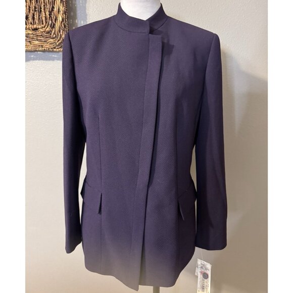 Kasper Suit Jacket Blazer 10 Purple Plum Textured Poly Adjustable Mock Neck NEW - Picture 8 of 15